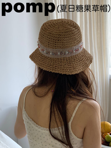 pomp法式女性夏日宽边可折叠草帽