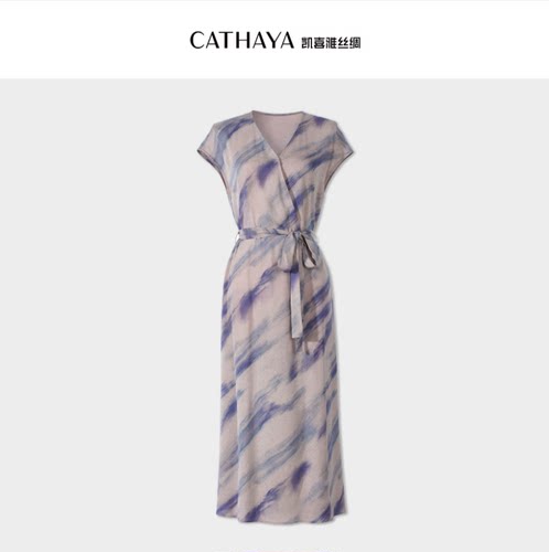 CATHAYA/凯喜雅二经绞罗盖袖V领连衣裙NFK2FLJN530