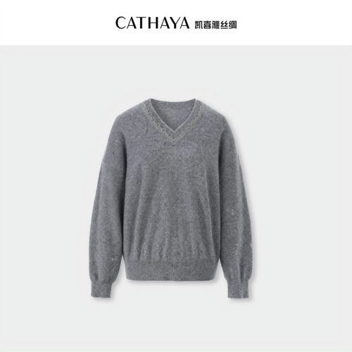 CATHAYA/凯喜雅V领花边毛衣CGK2FEJN829