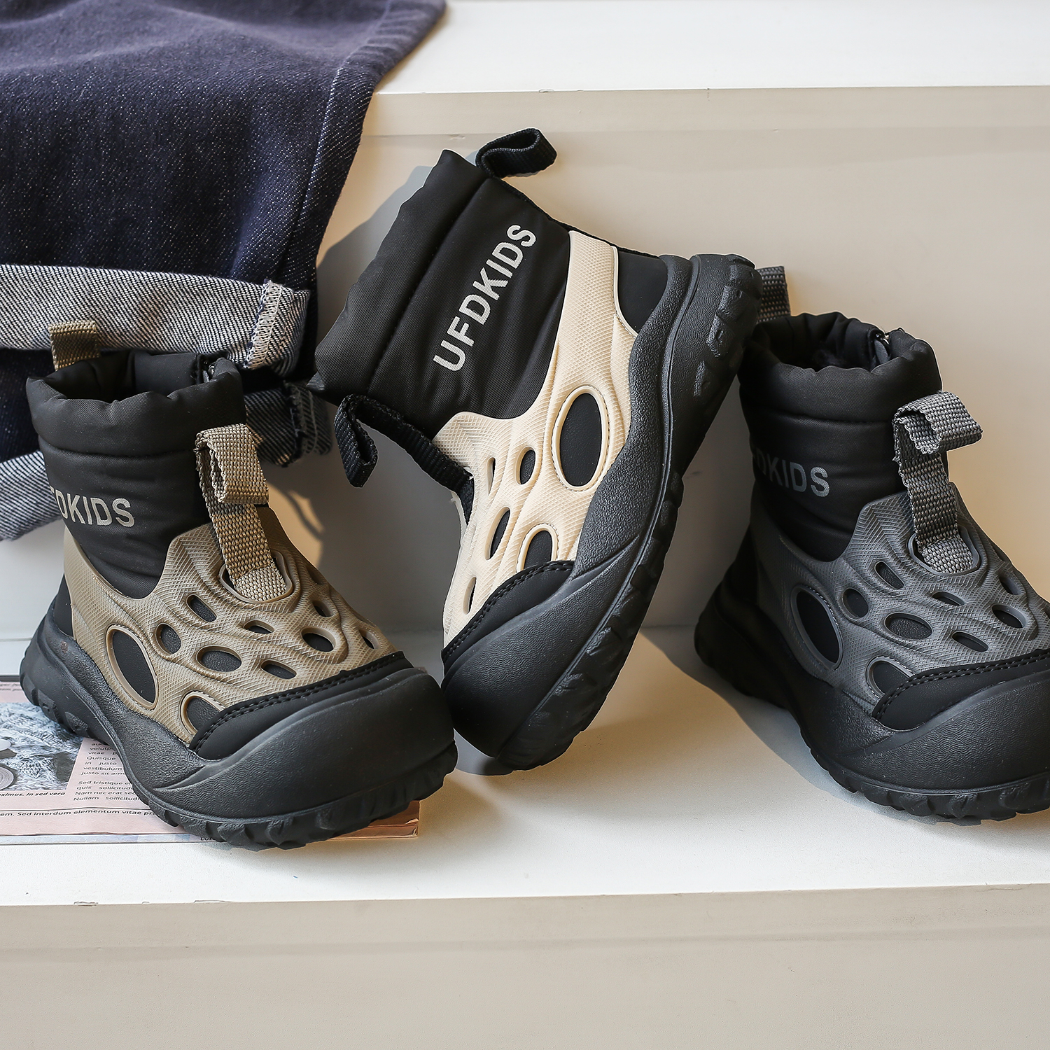 潮童穿搭，炸街痞帅儿童雪地靴