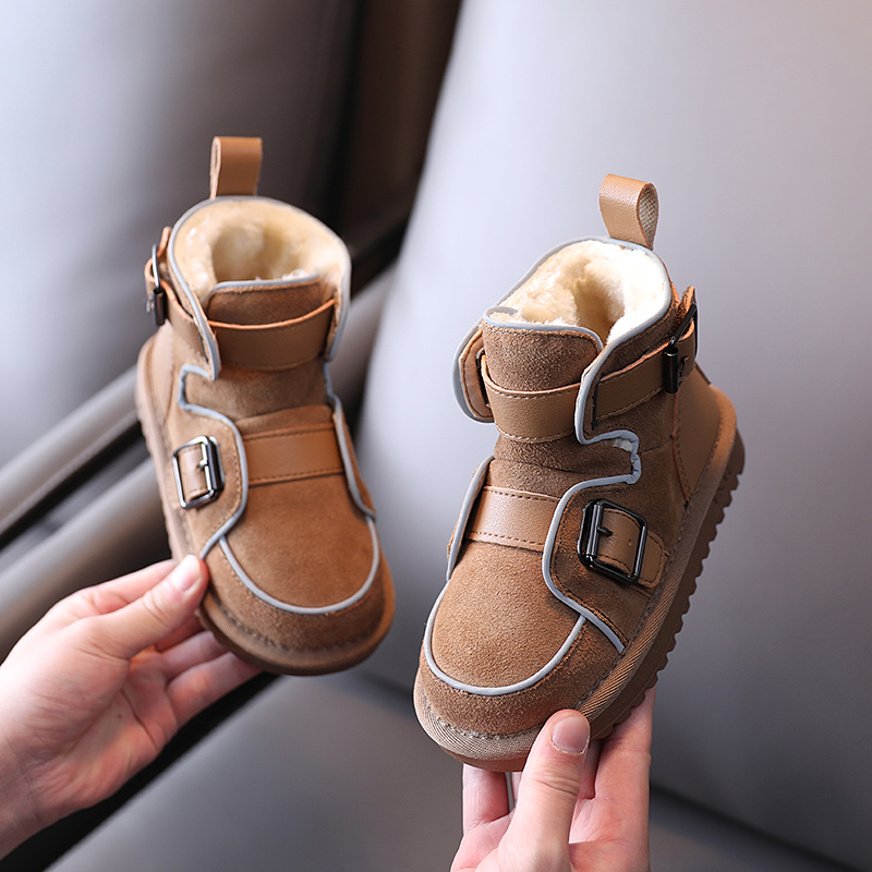 米泡家真皮冬鞋加厚儿童雪地靴