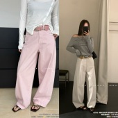 2026新款 慵懒风宽松阔腿裤 粉色弯刀裤 高货ZR6006春季 女牛仔拖地裤