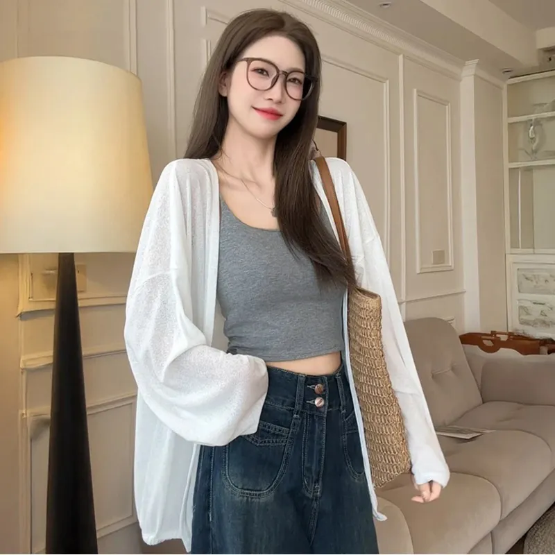 夏季防晒长袖女针织衫休闲韩版宽松空调罩衫薄款上衣气质女装开衫