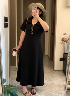 DD2026年夏季新款胖mm大码女装长裙polo领收腰短袖连衣裙W-307