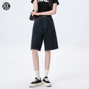STC美式复古滑板牛仔短裤男女夏季新款宽松显瘦垂感阔腿六七分裤