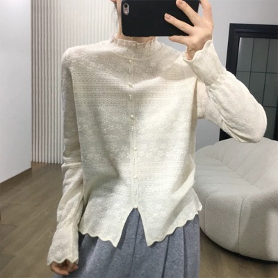 法式蕾丝花边钉珠羊毛针织衫女