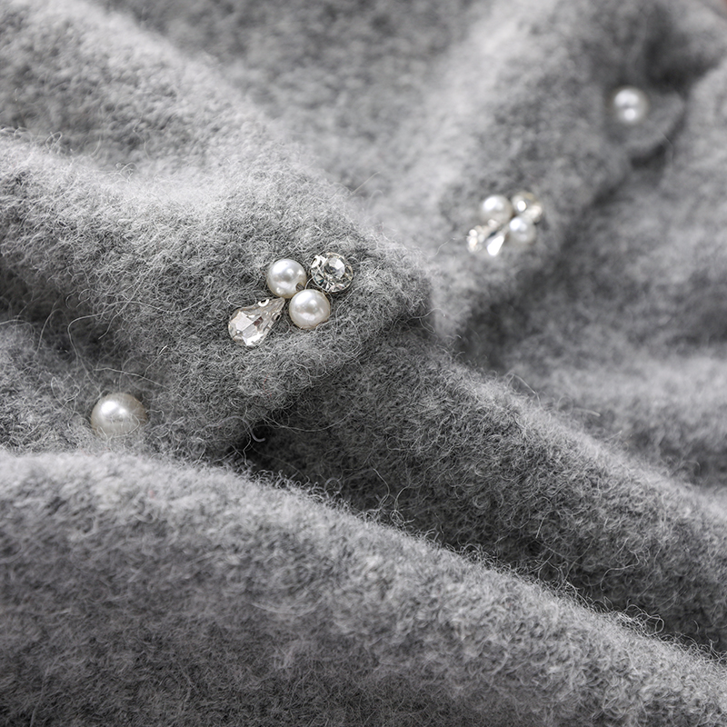 秋冬新款100%纯羊毛女水钻扣开衫