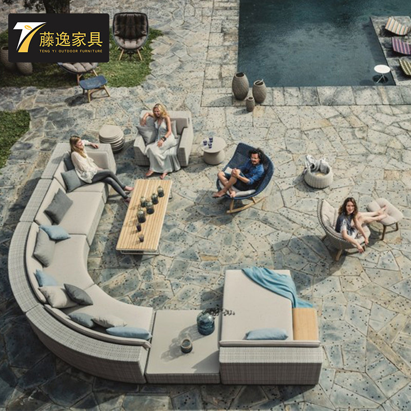 圆形藤沙发户外藤椅沙发半圆型庭院藤艺天台花园弧形客厅组合家具