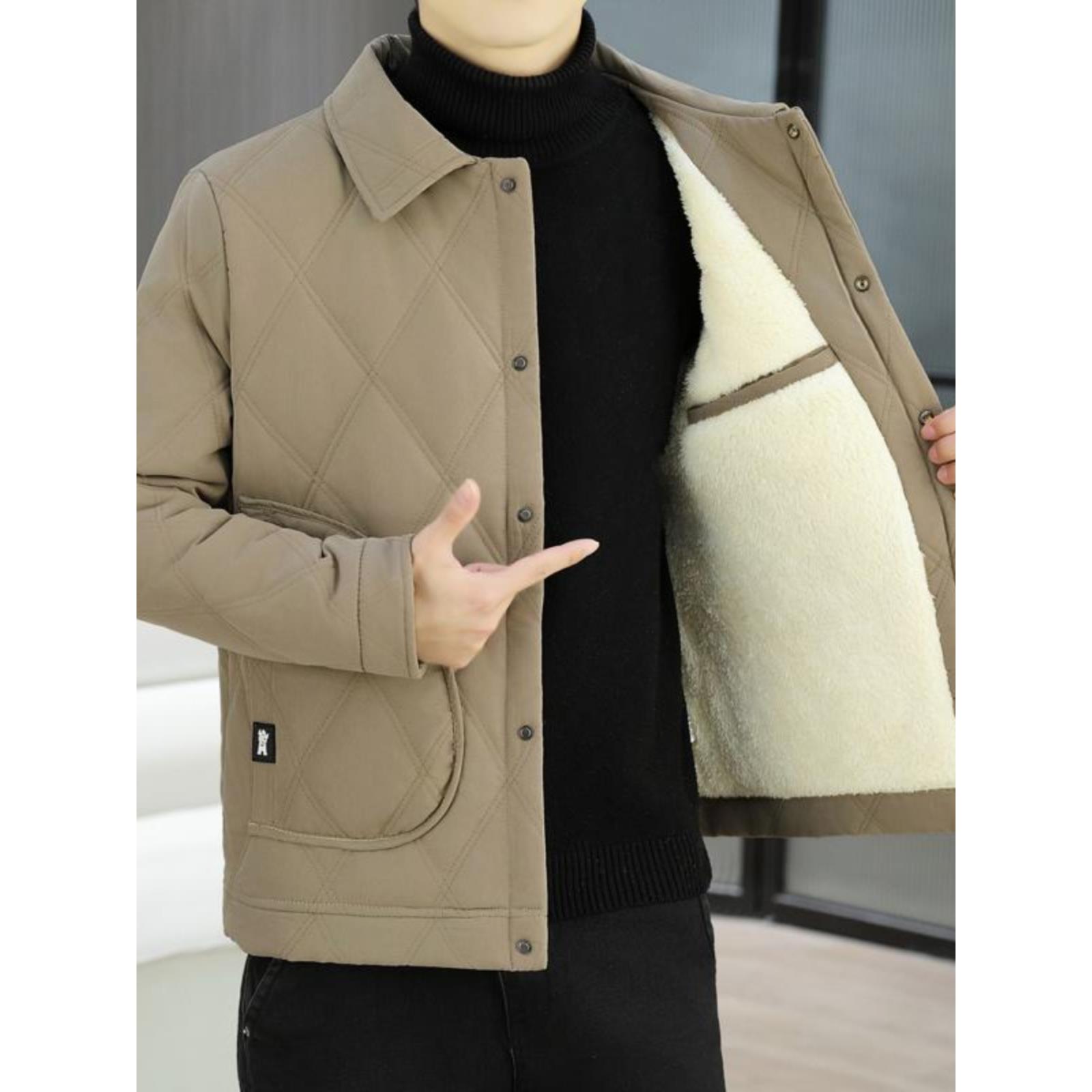 秋冬季棉衣男潮流帅气翻领加绒加厚保暖棉服冬装潮牌休闲棉袄外套