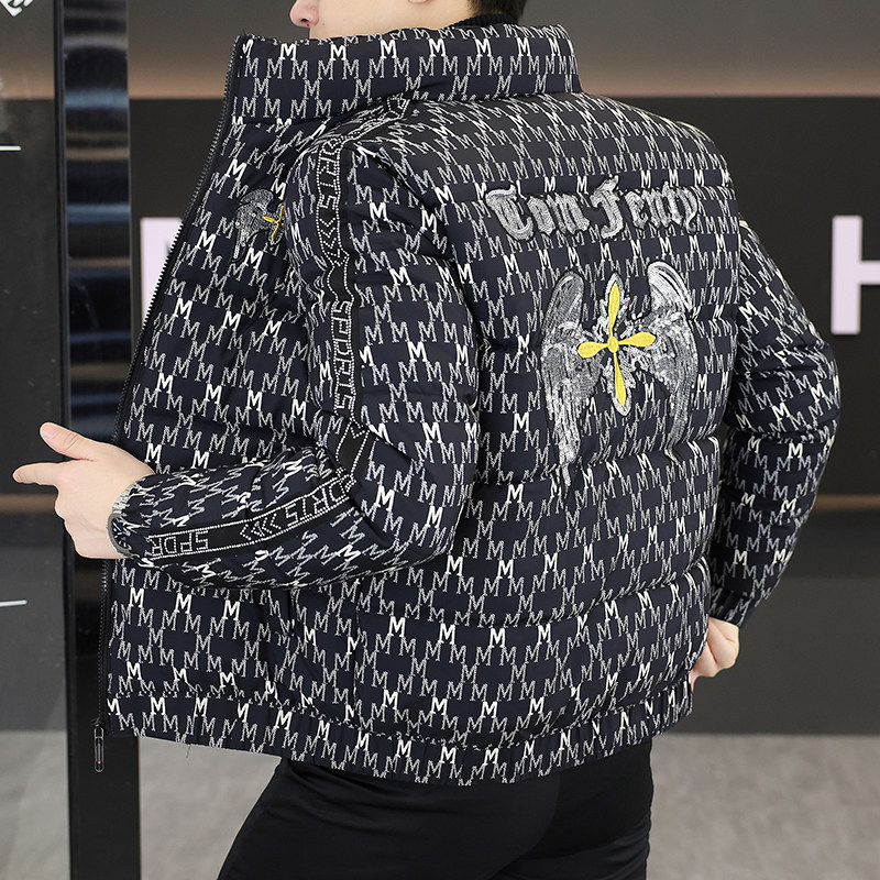 冬季欧货男士短款立领棉衣外套潮牌刺绣棉服个性修身加厚保暖袄子