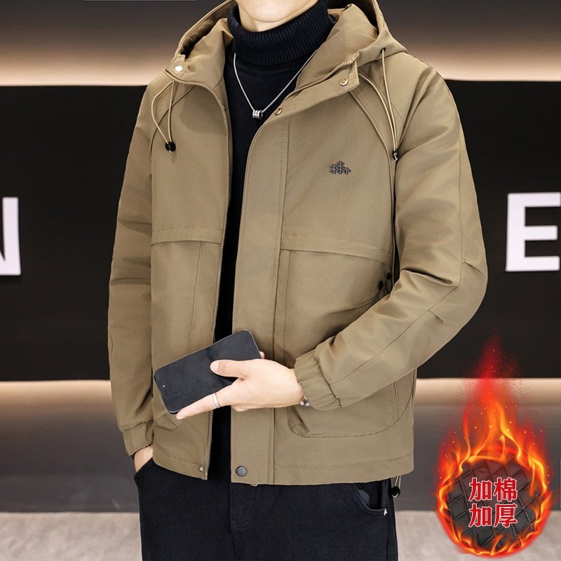 冬季工装连帽棉服外套男保暖上衣宽松百搭二棉夹克冲锋衣男士棉衣