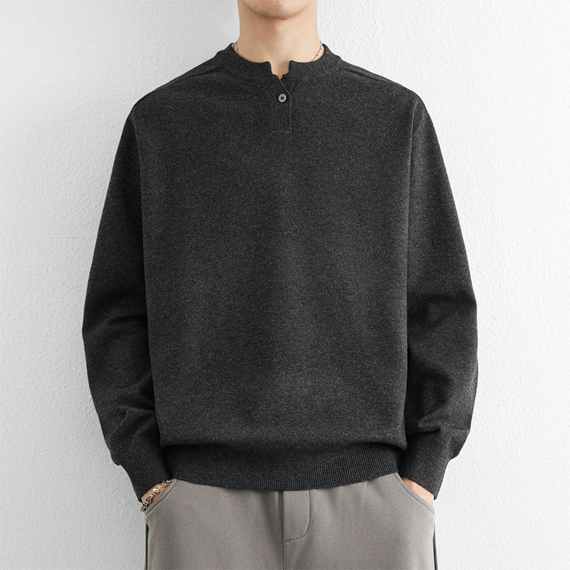 浅灰色男生毛衣秋冬款潮牌宽松纽扣针织衫高级感青少年保暖线衣厚