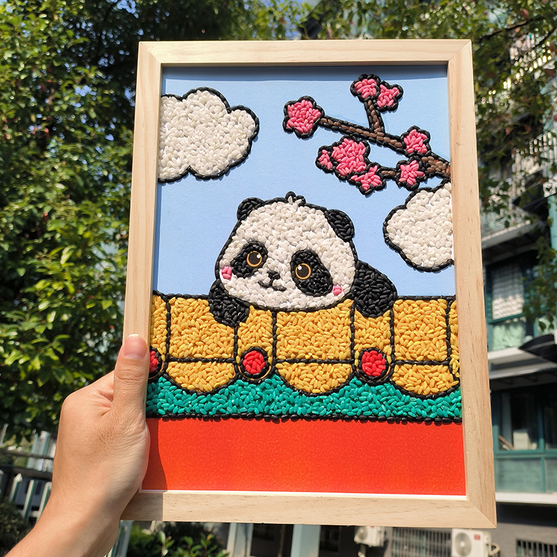 五谷杂粮diy粘贴画立体手工儿童豆子粮食种子材料包卡通国宝熊猫