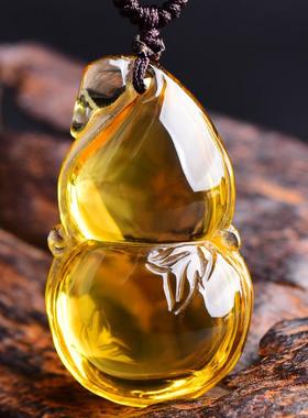 天然橘黄水晶葫芦吊坠随身挂件男女葫芦如意葫芦福禄项坠项链