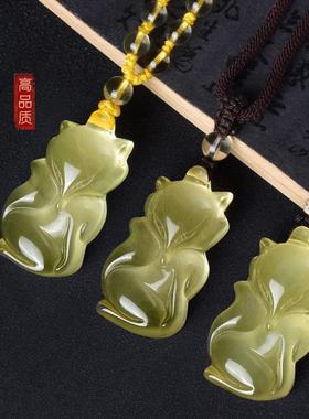 天然黄水晶小狐狸吊坠锁骨项坠挂件饰品礼物钥匙扣男女款项链