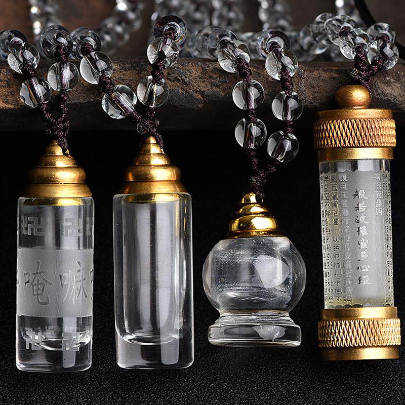 天然白水晶舍利子瓶塔吊坠空瓶男女项链嘎乌盒挂件饰品礼物楞严咒