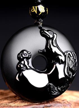 2025年生肖马天犬踏龟吉祥宏黑曜石吊坠项坠男女平安扣饰品礼物