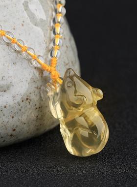 天然黄水晶小老鼠吊坠12生肖鼠属牛六合佩戴男士项链挂件饰品女款
