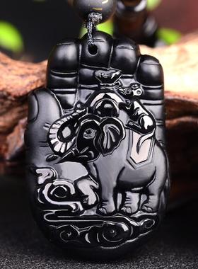 2025年生肖羊吊坠黑曜石吉象护鼎挂件属相吉祥物宏男女款挂件