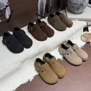 新款丝光牛反绒皮勃肯鞋百搭保暖真皮泰迪羔毛加绒内增高雪地棉鞋