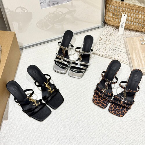欧美ins风金属扣细跟方头凉鞋