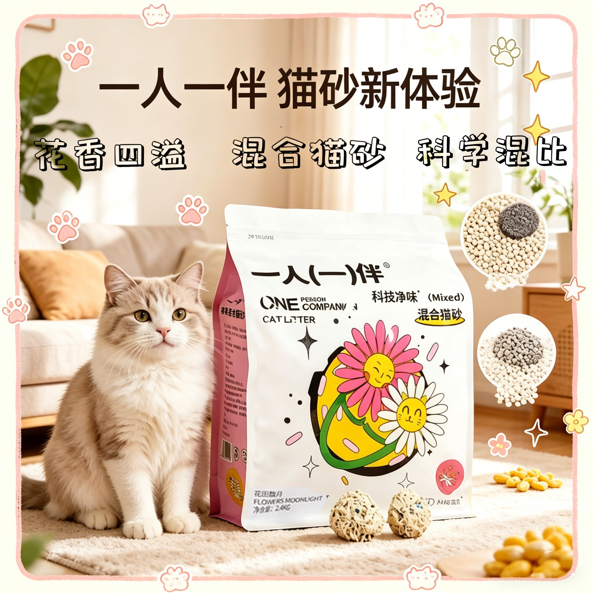 一人一伴猫砂成幼猫混合猫砂室内图片