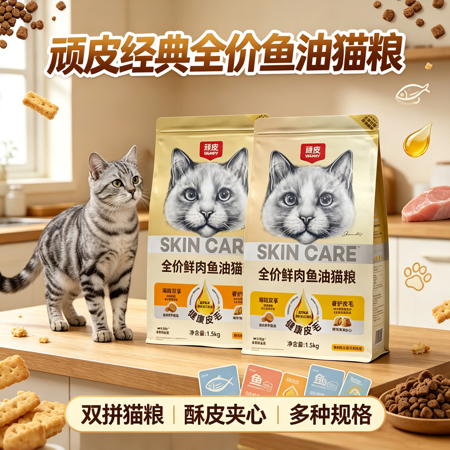 wanpy经典全价鱼油成猫猫粮鲜鸡肉三文鱼金枪鱼鱼油成幼猫主食粮图片