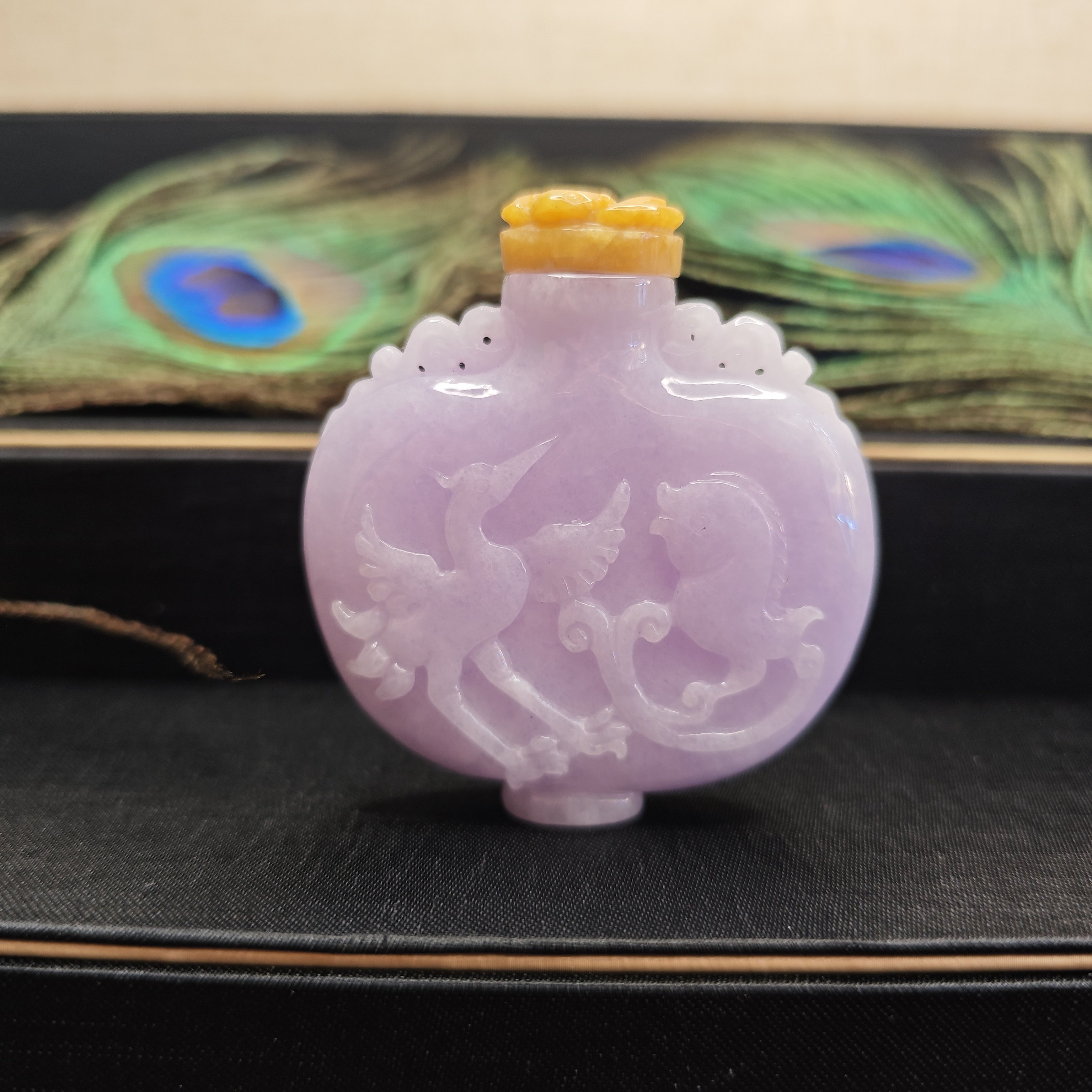珍藏天然翡翠A货冰润细腻温润富贵紫罗兰鼻烟壶黄翡盖艺术品