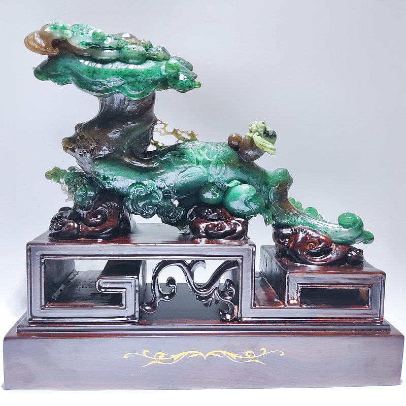 高端玉雕 天然独山玉石天蓝新中式灵芝如意福在眼前工艺品摆件