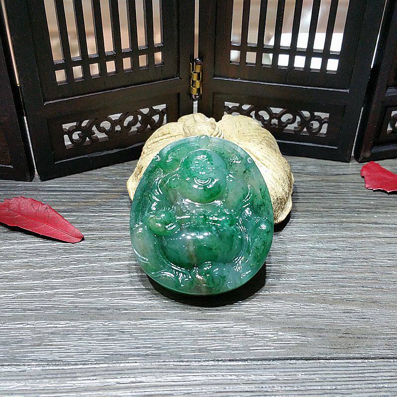 南阳独山玉玉佛吊坠挂件天蓝满绿