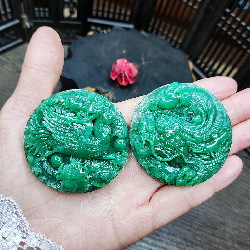 情侣对佩南阳独山玉器龙凤呈祥