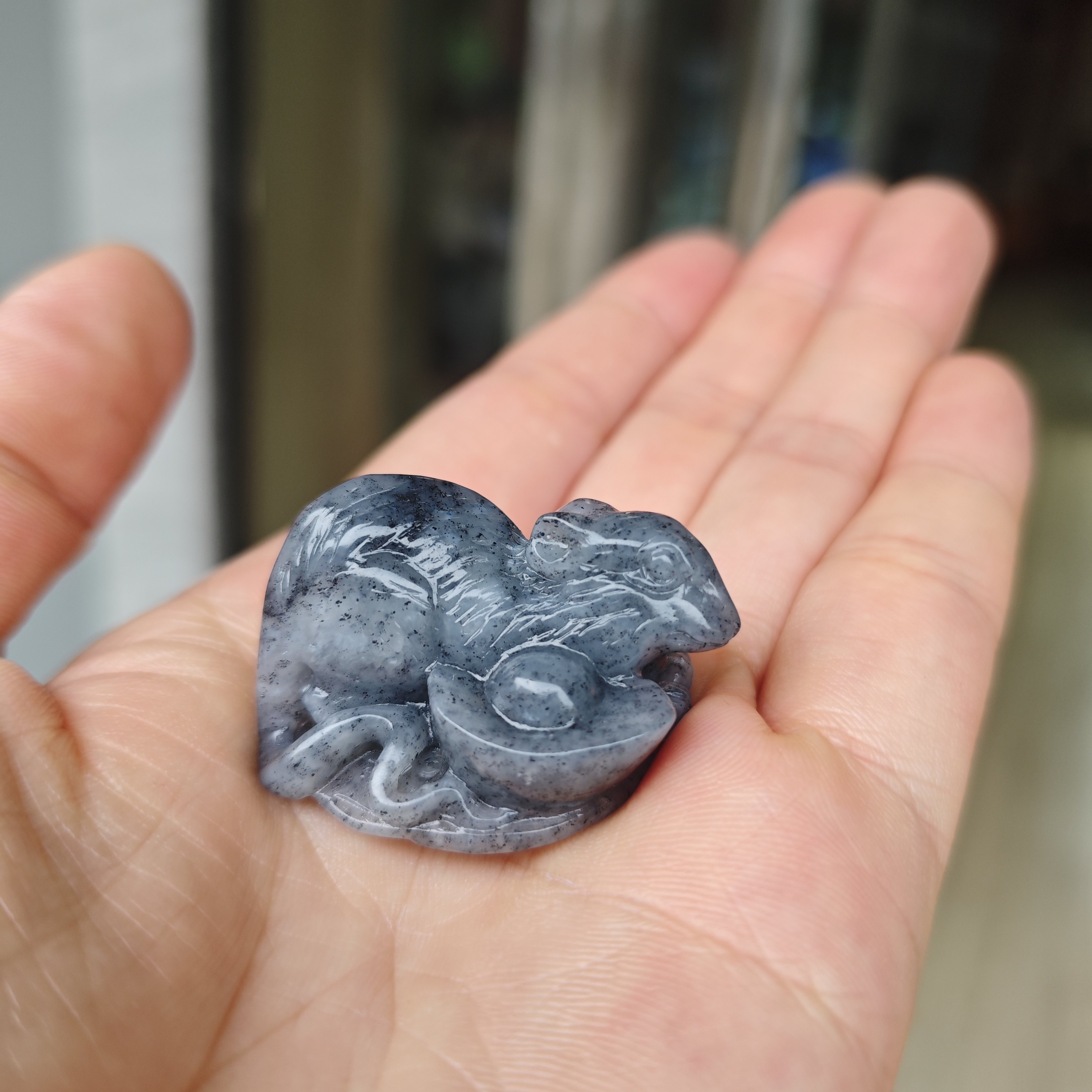天然和田玉青花籽料青花鼠来宝吊坠男女款玉石玉器珠宝挂件