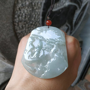 山水牌翡翠A货天然挂件玉佩吊坠