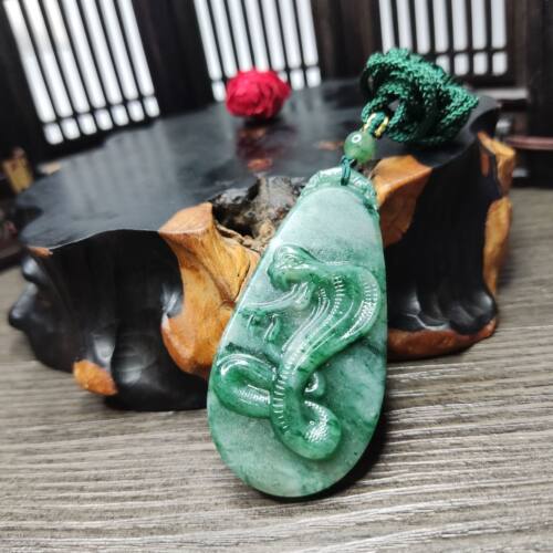天然独山玉满绿玉石生肖小蛇挂件挂件吊坠证书
