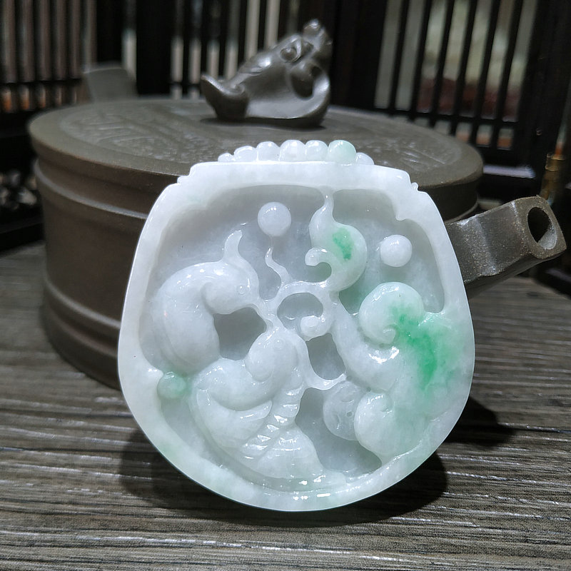 百年好合天然翡翠A货老坑飘阳绿