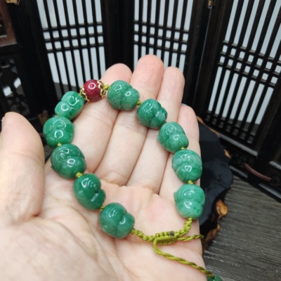 平价南阳独玉满绿好石猴（好时候)手串尺寸45.2/14.5/12.2mm手链