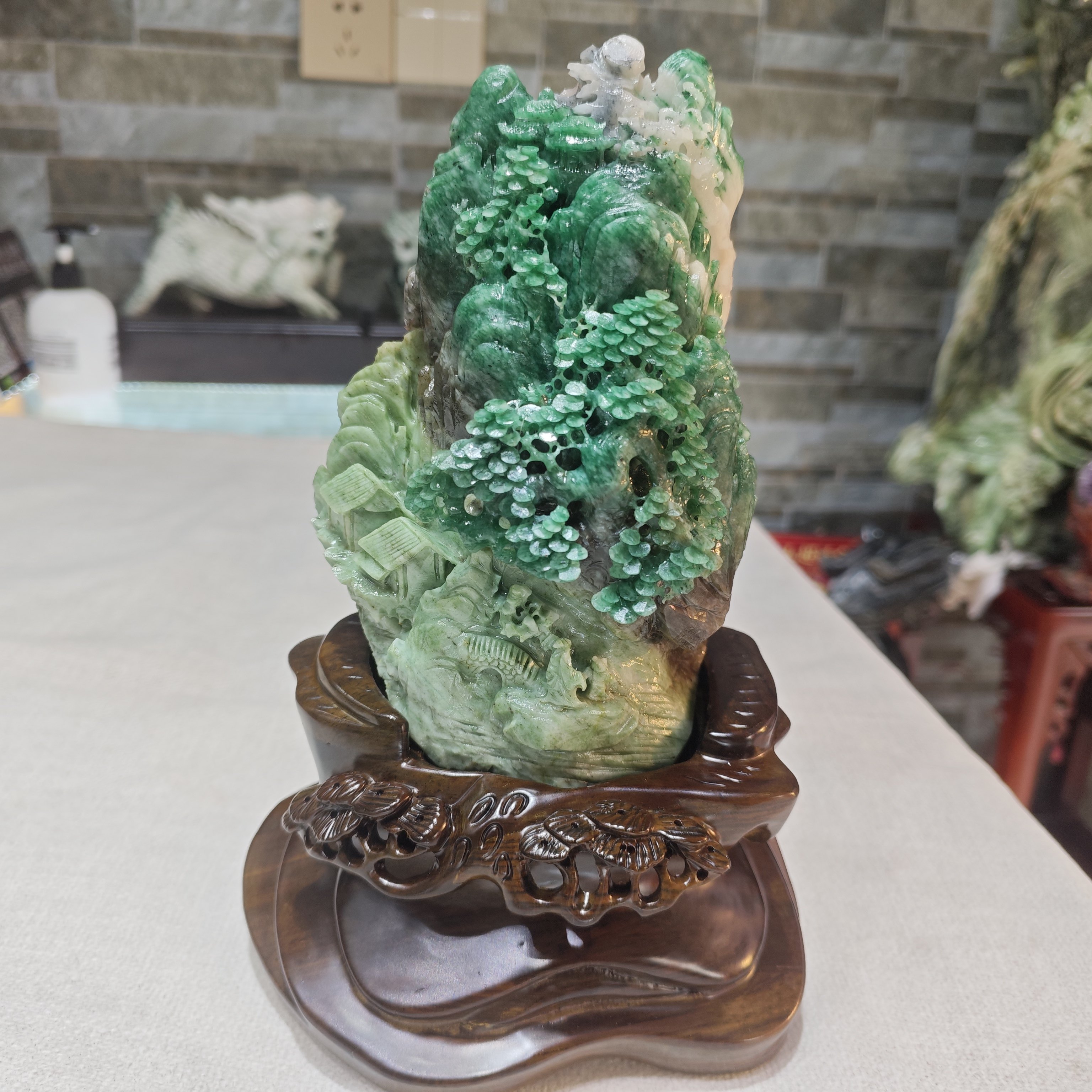 天然精白天蓝独山南阳摆件大师雕刻山水步步高升玉石家居高客厅礼