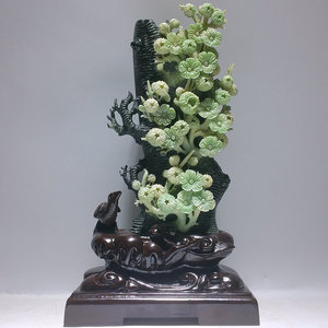 天然独山玉花鸟摆件中式梅花笔筒