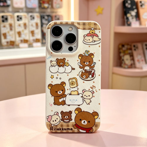 D1504 白色轻松熊皮纹大孔软壳 17promax苹果17pro新款iphone16pro保护套15创意防摔全包手机壳