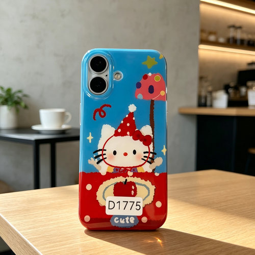 D1775 蓝红撞色KITTY 亚克力硬背软边IMD 17promax苹果17pro新款iphone16pro保护套15创意防摔全包手机壳