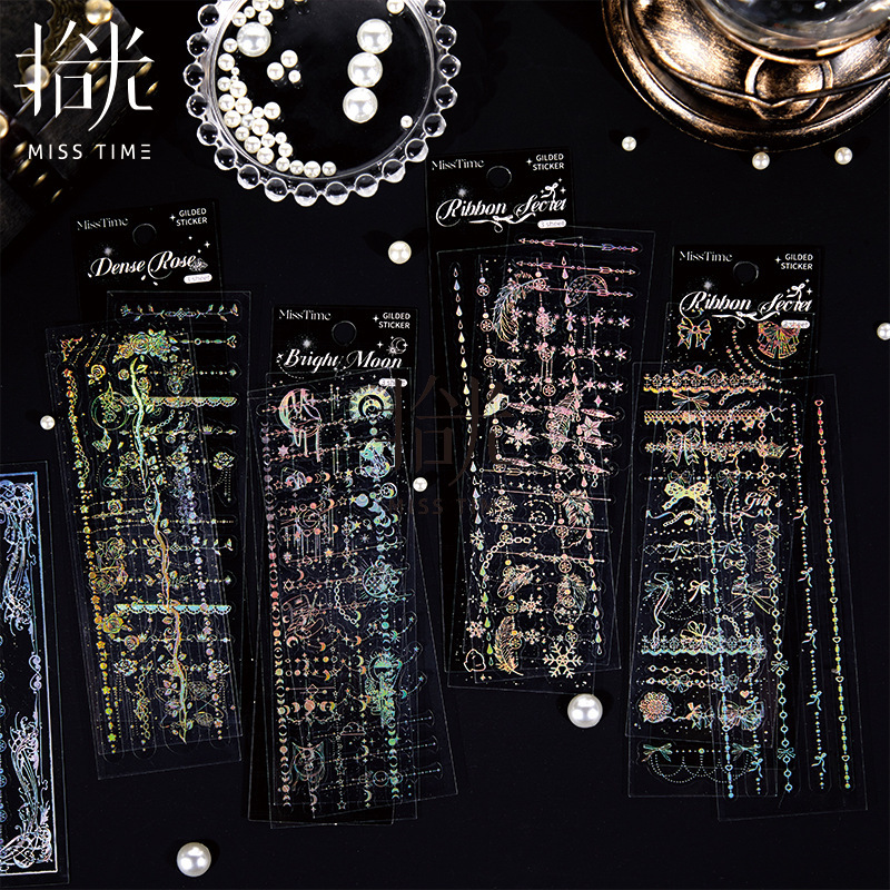 拾光链条咕卡贴纸玫瑰系列立体烫金PET手帐手机壳包复古不干胶