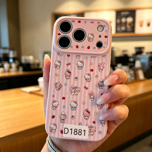D1881 粉色kitty 精孔亮面爱心边软硅胶17promax苹果17pro新款iphone16pro保护套15创意防摔全包手机壳