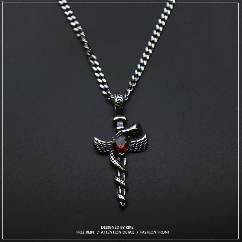 个性十字架圣剑项链长款男士钛钢吊坠毛衣链挂件嘻哈潮人酷hiphop