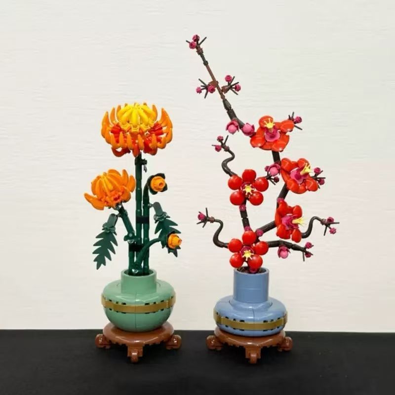 拼装公主花束黄金系列玩具菊四君子女孩积木梅兰女孩益智5岁以上