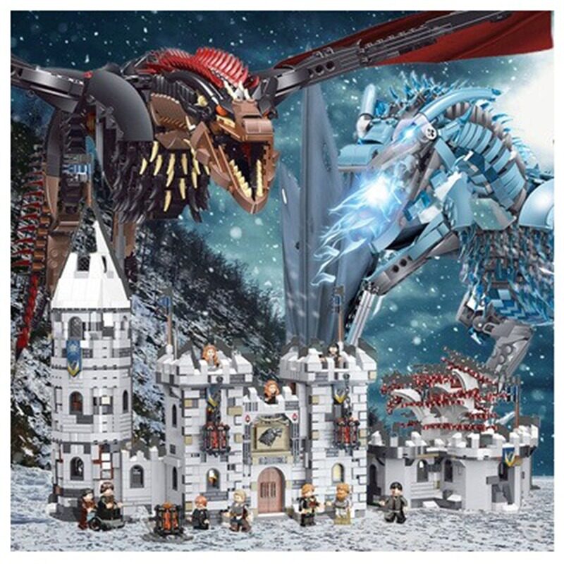 积木恐龙拼装权力游戏临冬城铁王座巨龙韦塞利昂冰火龙卓耿