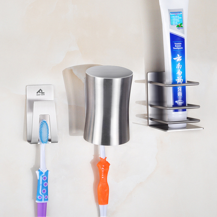 吸壁式304不锈钢牙刷架套装牙膏漱口杯创意卫生间电动牙刷置物架