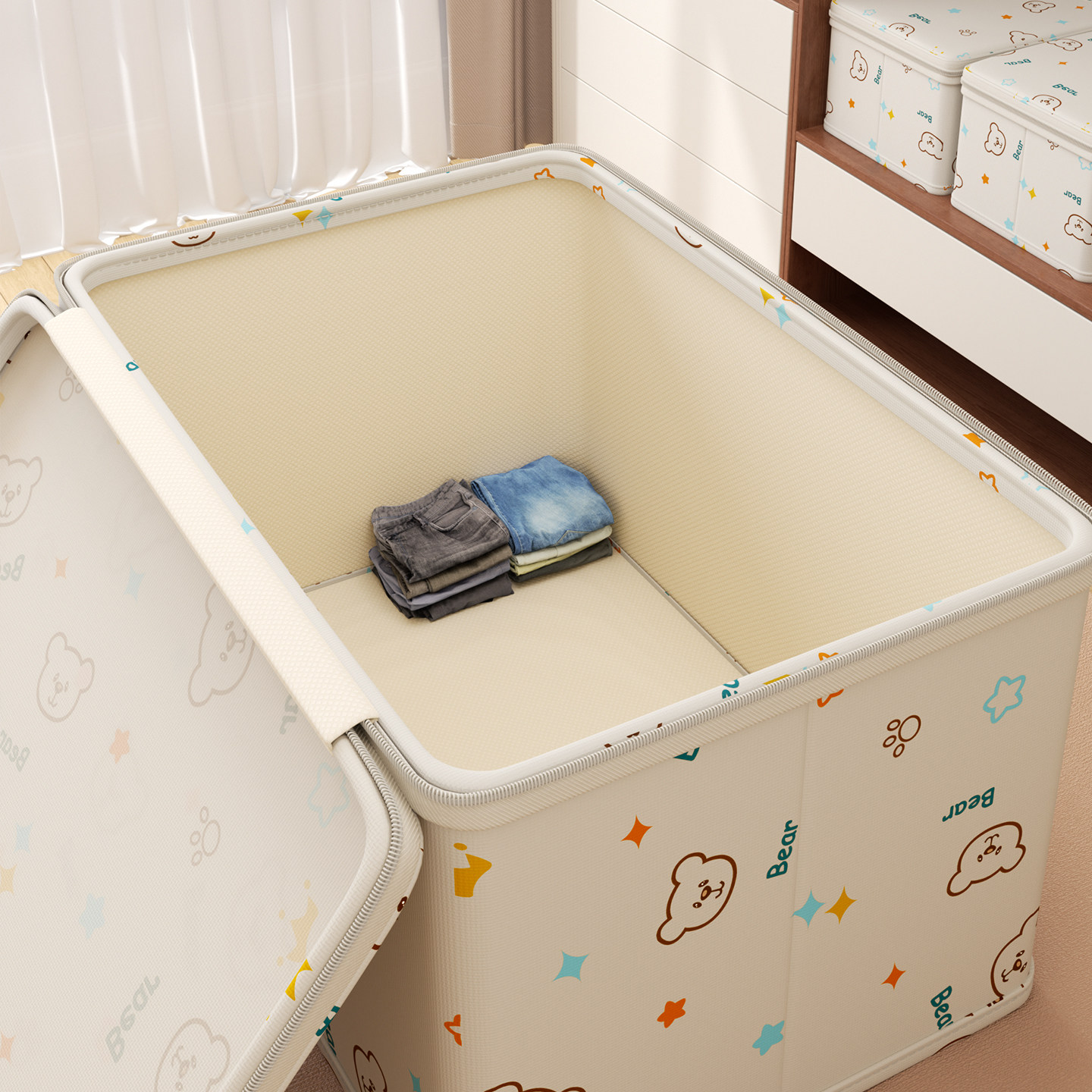 衣服收纳箱家用大容量可折叠被子整理盒衣柜抽屉式带盖衣物储物筐