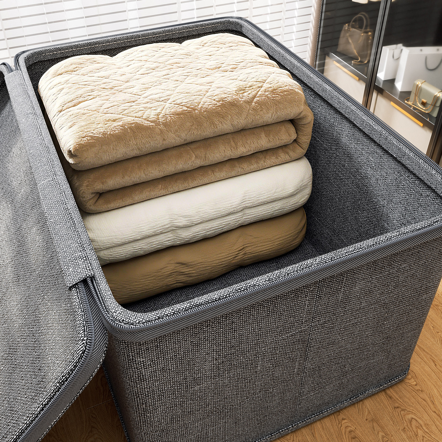 衣服收纳箱家用衣柜装被子超大折叠带锁筐大容量衣物羽绒服整理袋