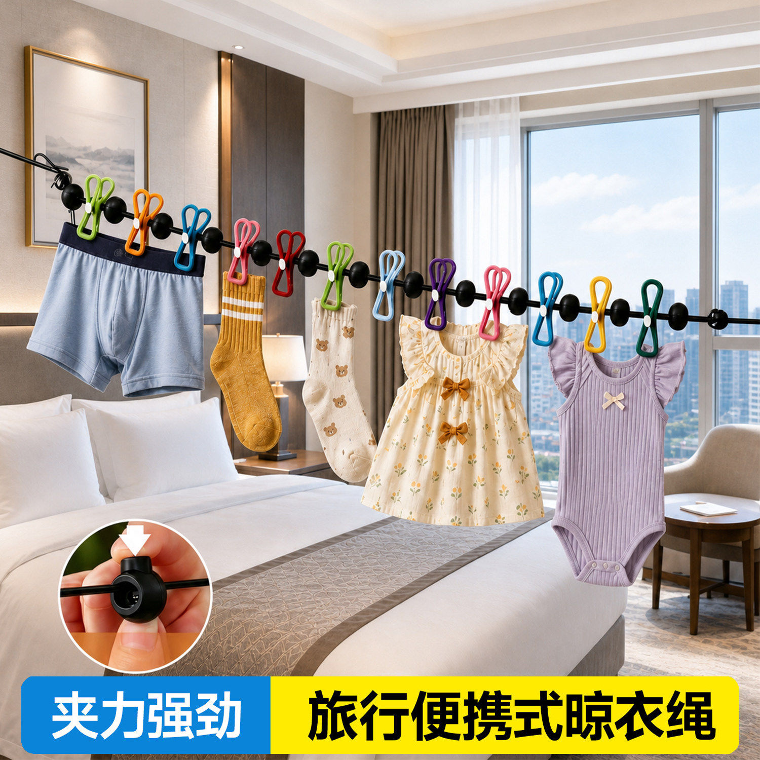 [热销TOP]旅行便携多夹子晾衣绳图片