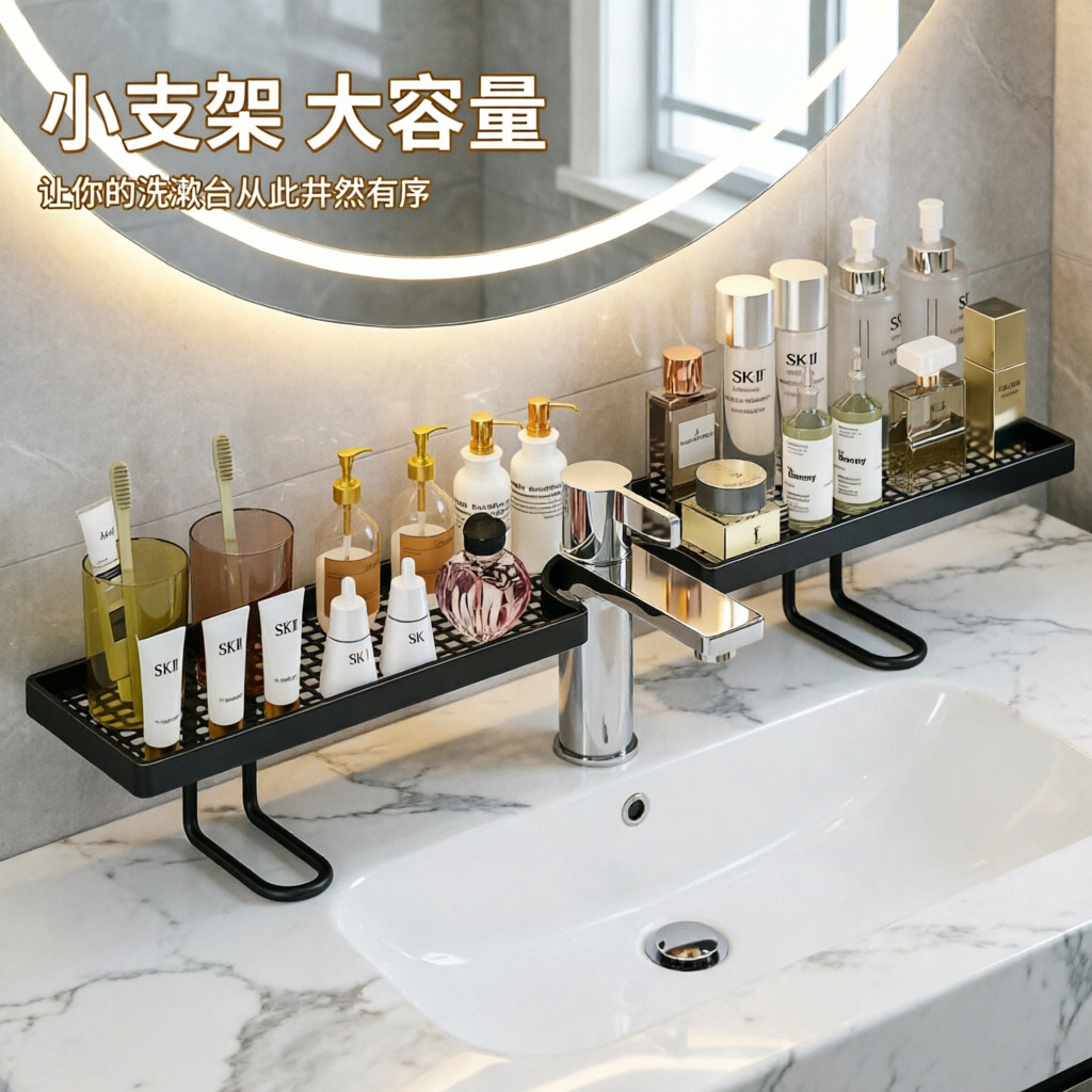 立式水龙头置物架卫生间浴室厕所洗漱台壁挂式免打孔洗手台收纳架